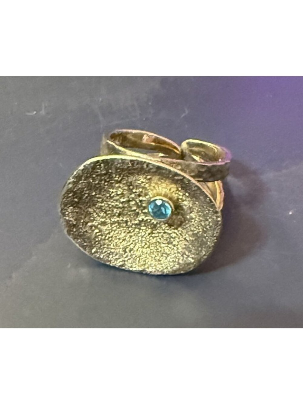 Vintage Ring Melinda Maria Pod Ring Gold Tone Modernist Birthstone Aquamarine